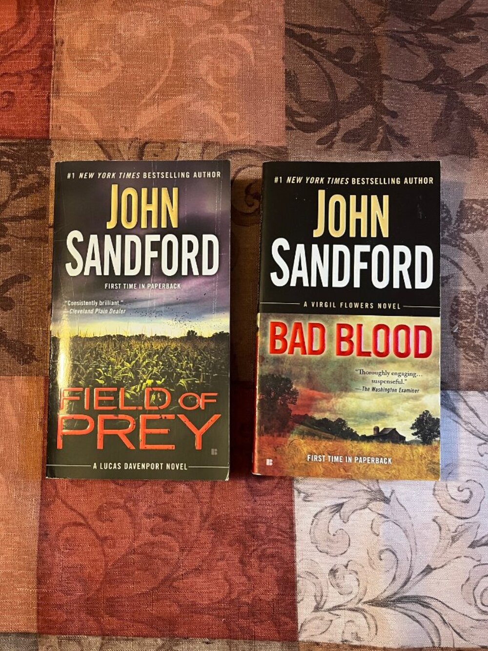 Lot Of 2 John Sandford Paperback Books Field of Prey Davenport Bad Blood Flowers